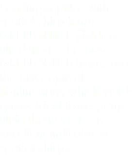 Sending a pulse with spatial chirp into a GRENOUILLE yields a tilted trace. Because GRENOUILLE traces use the SHG optical nonlinearity, which yields symmetrical traces, any tilt in the trace is an excellent indicator of spatial chirp.
